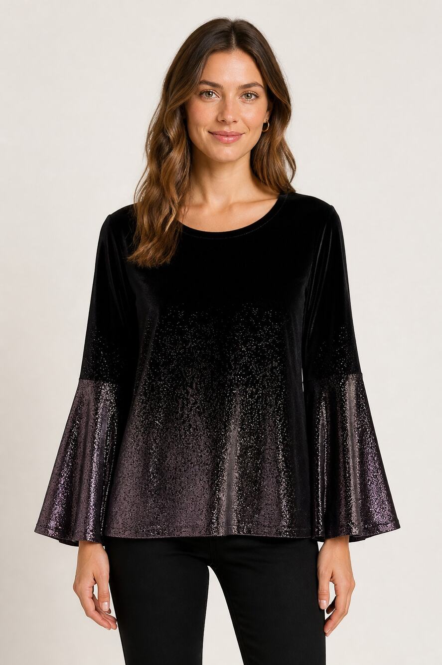 Alfani Black & Purple Velvet Bell Sleeve Tunic 1X - Picture 1 of 10